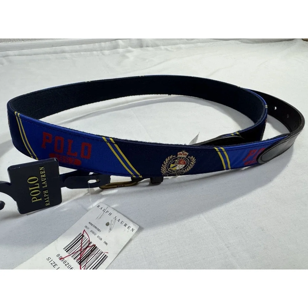 Polo Ralph Lauren POLO 1967 Crest & Crown Leather-Trim Mens Belt Size L
